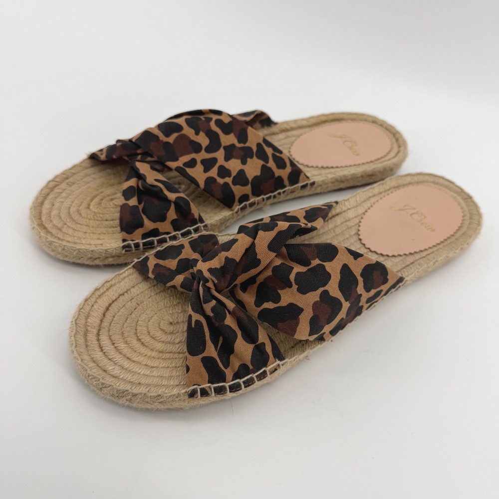 J.Crew Twisted Knot Espadrille Sandals Women's 9 Leopard Print Canvas Slides